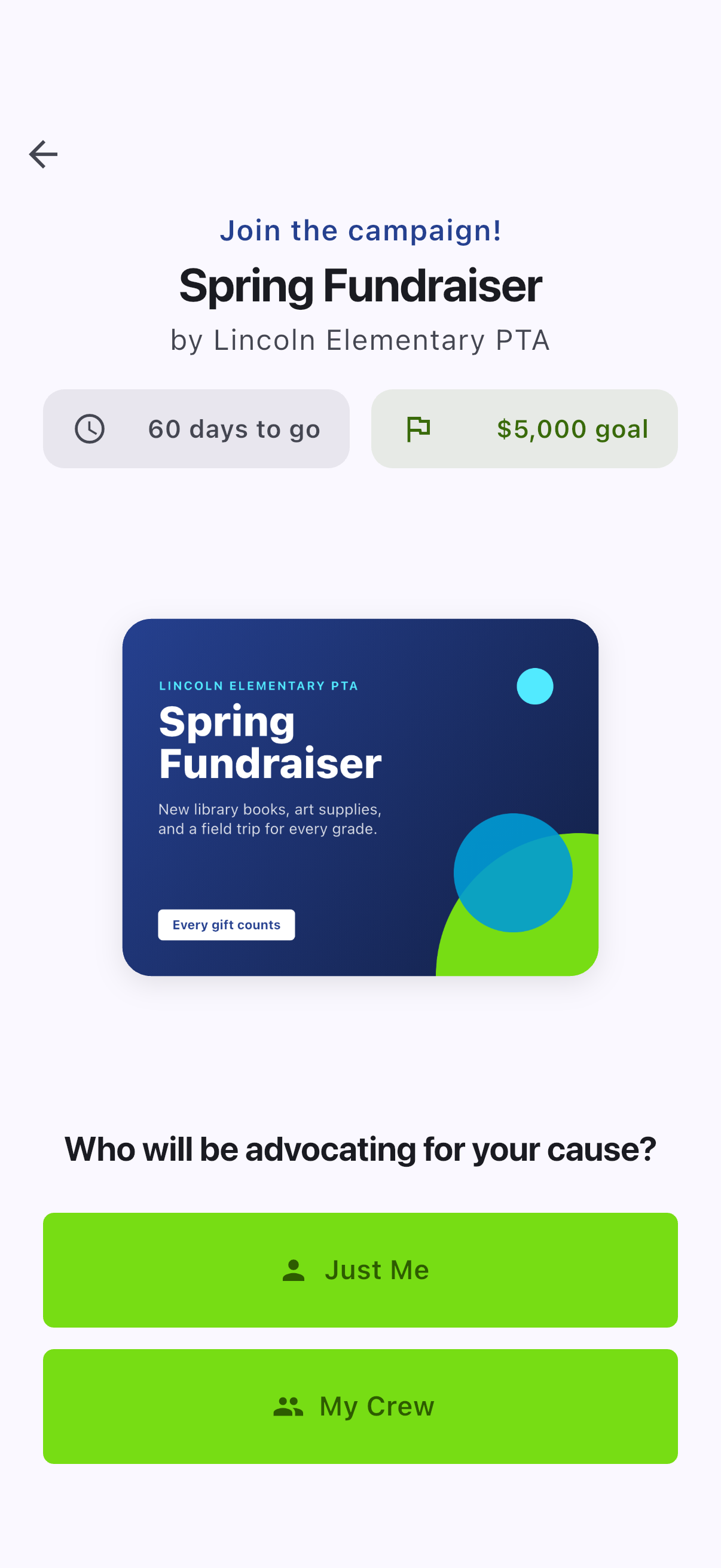 Village app join a campaign screen
